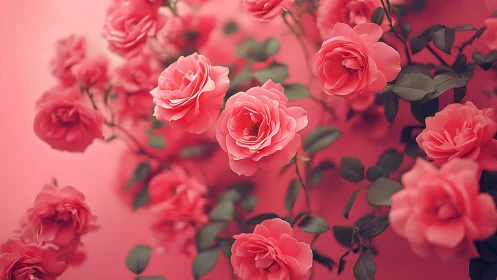 Pink roses composition with depth of field botanical study