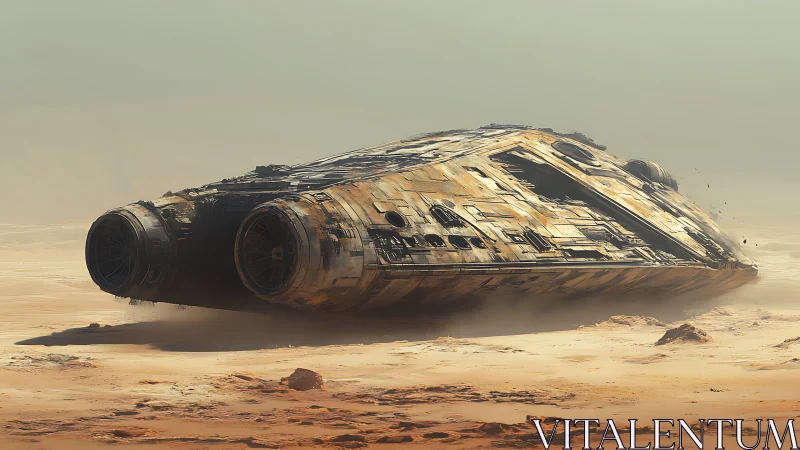 Desert-stranded starship slumbers beneath sunburnt sands.