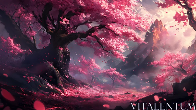 Blossom-filled fantasy valley welcomes a gentle, glowing dawn