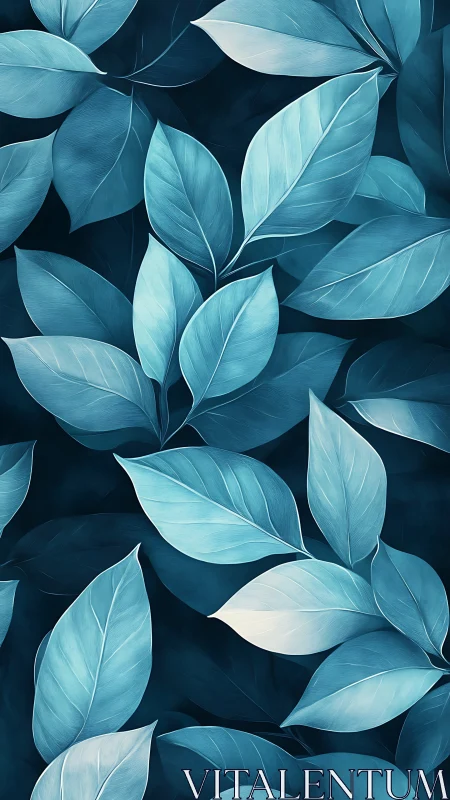 Monochromatic blue leaf pattern on dark background.