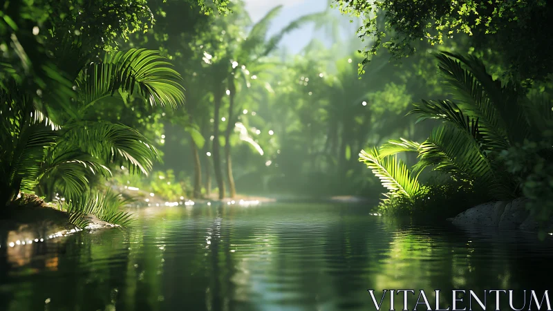 Lush tropical river winding through dense green jungle.