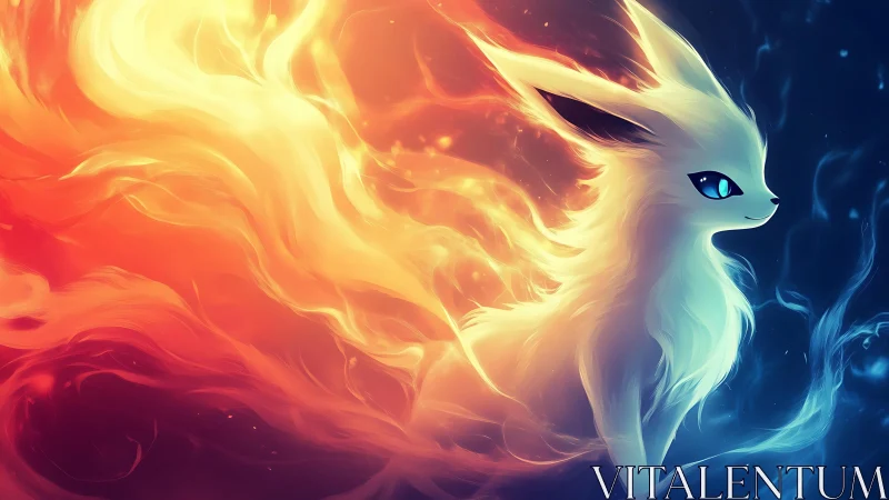 Stylized fox-like creature divides warm and cool energy fields