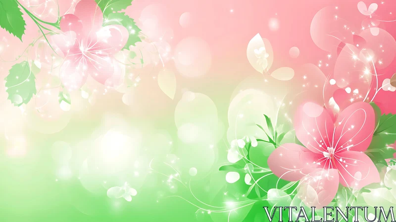 Beautiful Pink and Green Flowers Shimmer in Dreamy Light