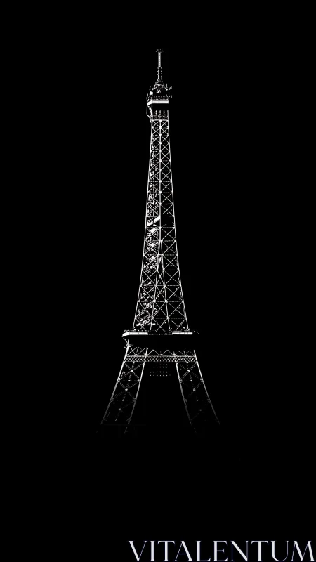 Eiffel Tower structure rendered as stark monochrome silhouette