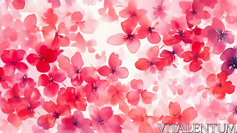 Pink Flowers Watercolor Composition on White Ground.