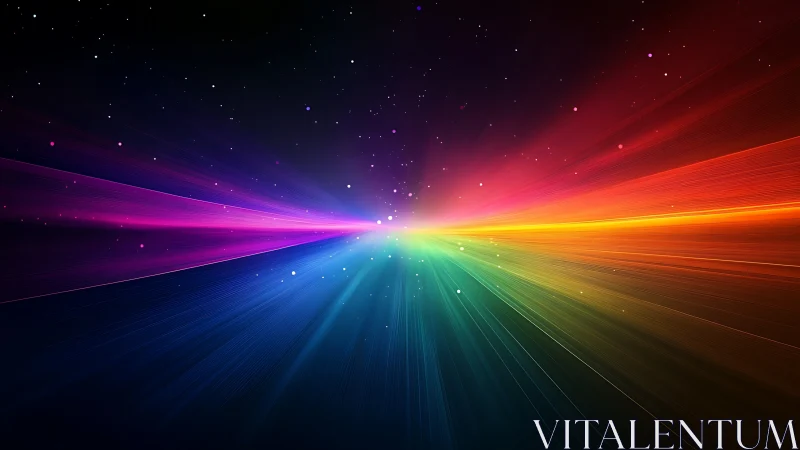 Spectrum light rays converging in deep space environment.