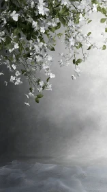Delicate White Flowers Cascade Gently Over Misty Stone