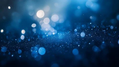 Dreamy Blue Bokeh Lights Abstract Background, Soft Focus Style.