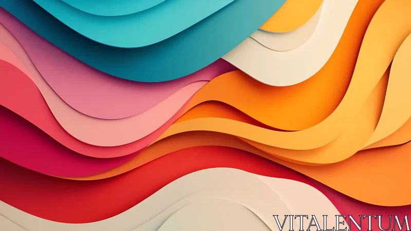 Luminous paper waves in cascading layers of sunset color.
