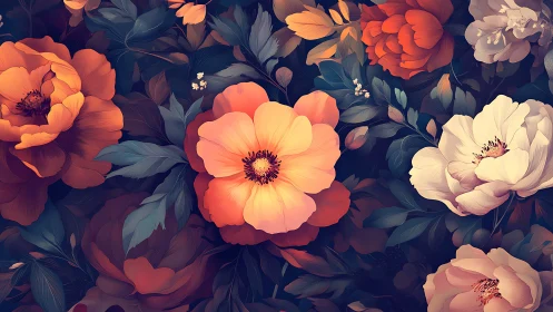 Layered Floral Composition with Warm Tones