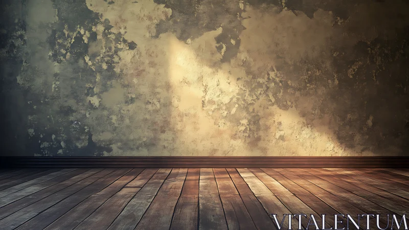 Empty vintage room shows textured wall and wood floor