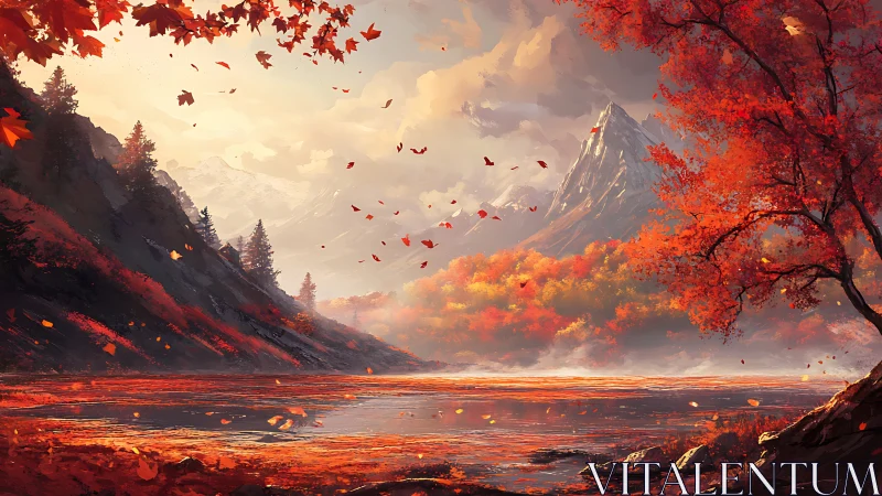 Autumnal alpine lake with atmospheric depth and chromatic drift.