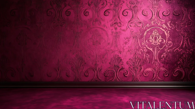 Rich magenta damask wall inviting warm, creative moments.