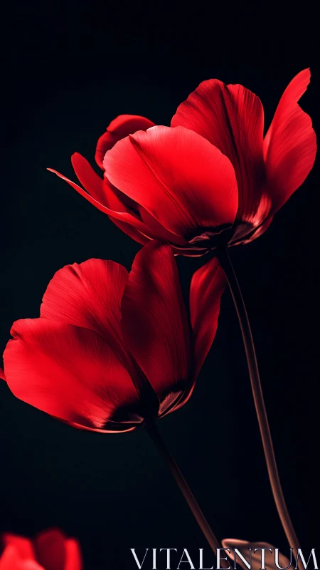 Red Tulips Against Black: High-Contrast Botanical Study