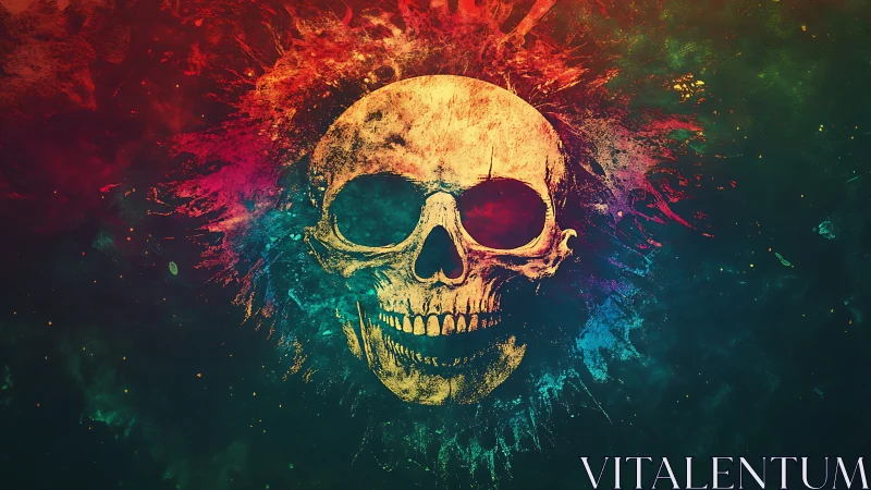 Vivid cosmic skull bursts from swirling neon darkness