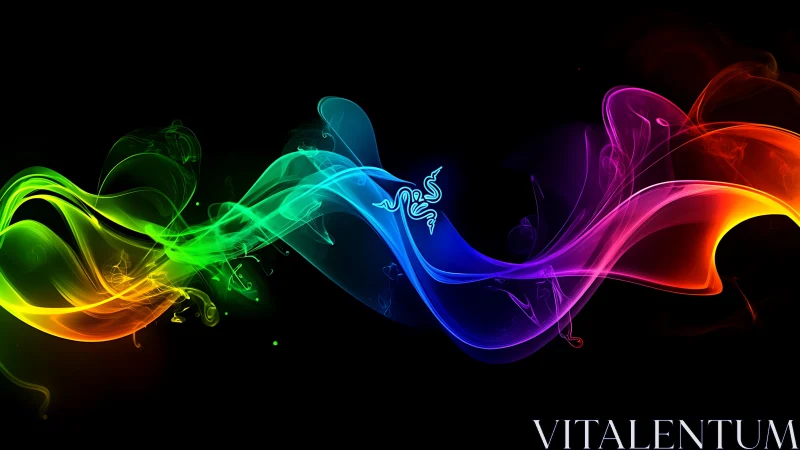 Flowing rainbow light waves on a deep midnight backdrop.