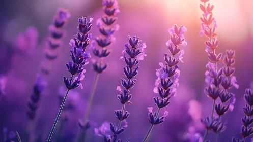 Purple Lavender Field in Soft Focus Sunlight.