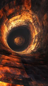 Rustlit Spiral Tunnel into a Glowing Digital Depth.