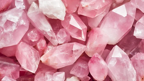 Polished rose quartz crystal cluster shows vivid pink facets