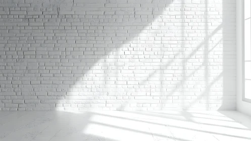 Sunlit white brick wall casts soft shadows in minimal room