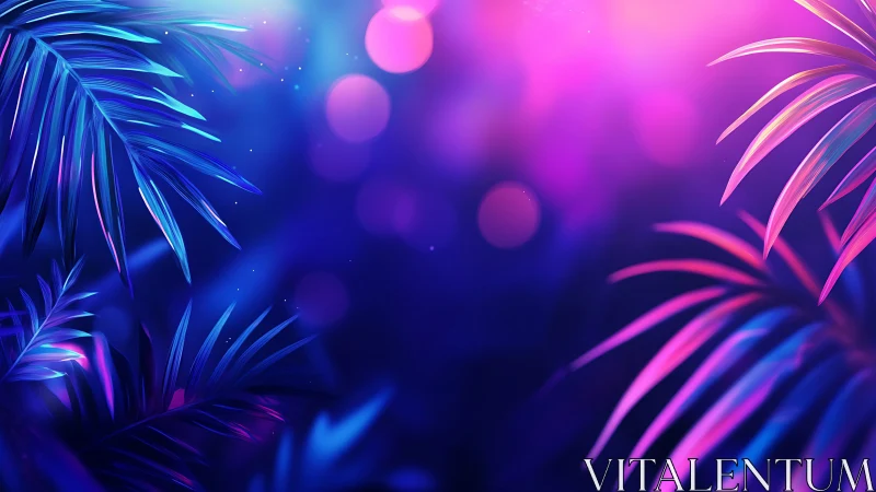 Digital neon foliage overlaps against blurred bokeh gradients