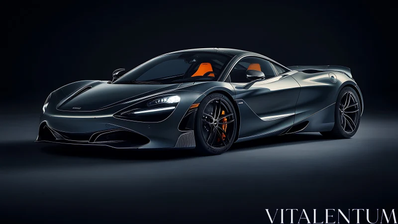 Midnight graphite supercar prowling in sculpted studio light.