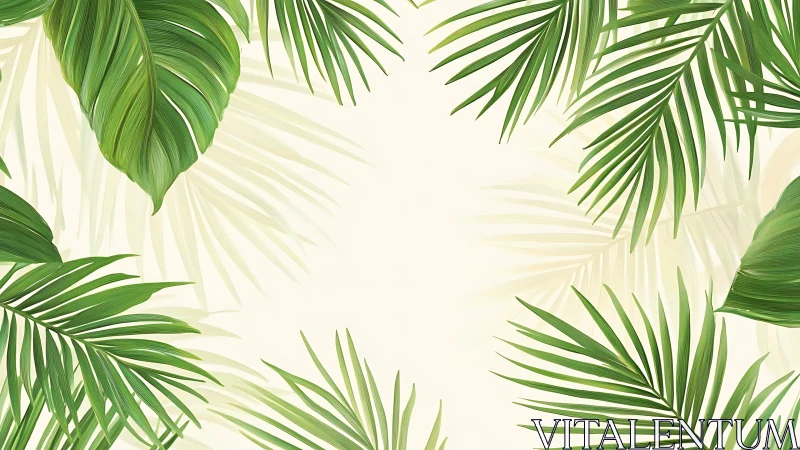 Soft tropical palm leaves gently frame a calm open space