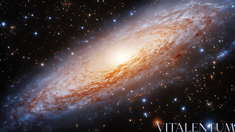 Spiral galaxy portrait in oblique planar orientation, photorealistic.