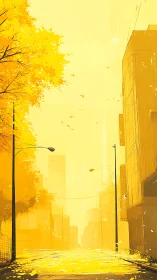 Golden morning floods a quiet city street with liquid light