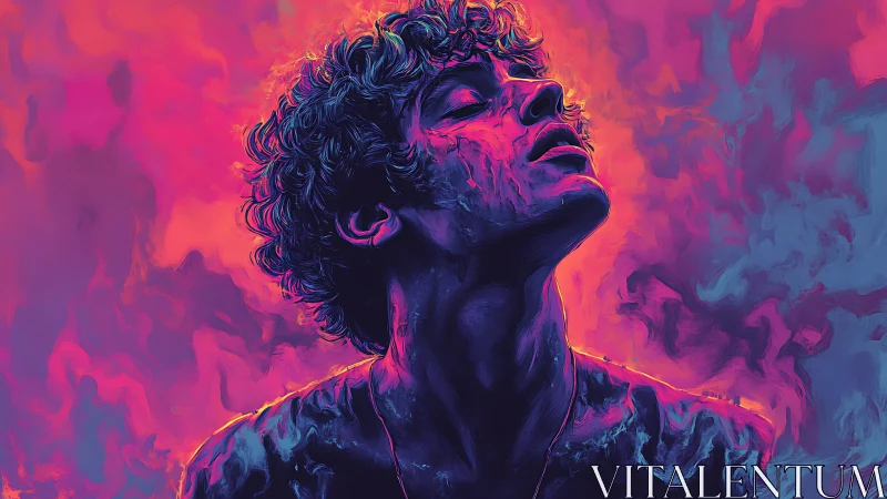 Neon lit portrait of young man in abstract color haze.