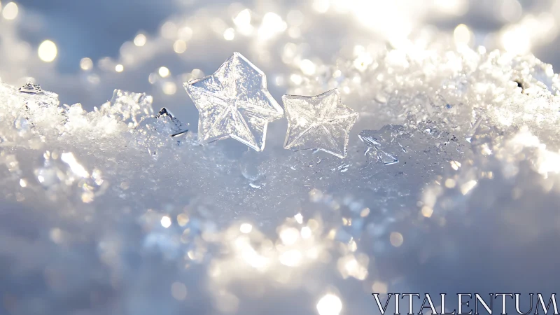Macro study of crystalline star-shaped ice forms on reflective snow