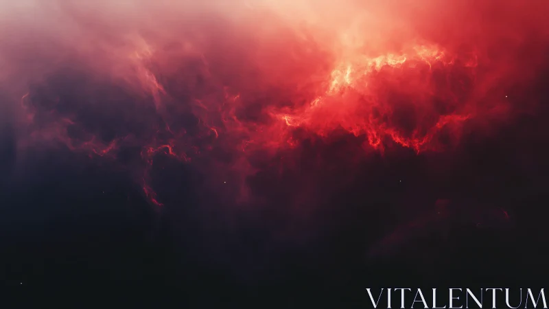 Ionized red nebular cloudscape over deep black cosmic void