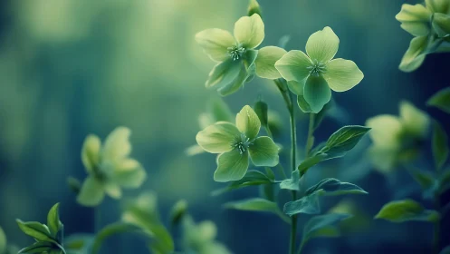 Delicate Green Flowers in Soft Focus Garden Study.