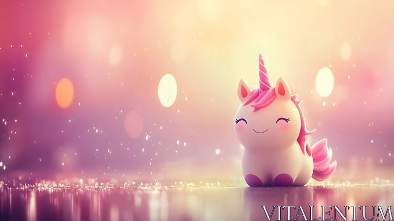 Kawaii unicorn figurine glows under dreamy pastel lights.