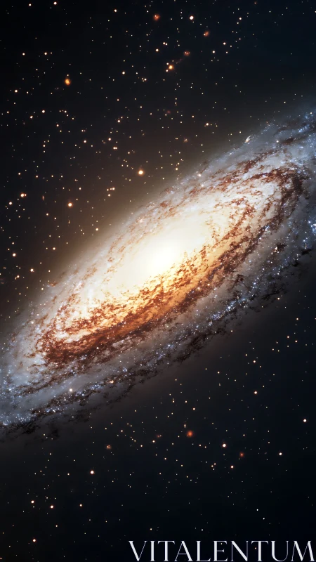 Spiral galaxy tilts like a glowing whirlpool in deep space