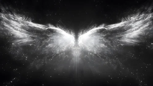 Ethereal Angel Wings in Cosmic Space, Digital Abstract Art.