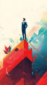 Businessman Standing on Ascending Geometric Structure