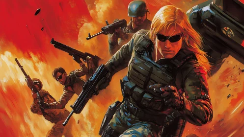 Elite strike team charges forward through blazing chaos