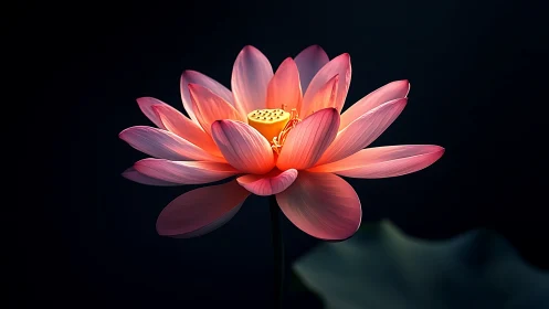 Luminescent Lotus Blossom Against Darkness.