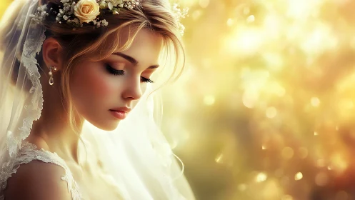 Soft light cradles the daydreaming bride in golden hush