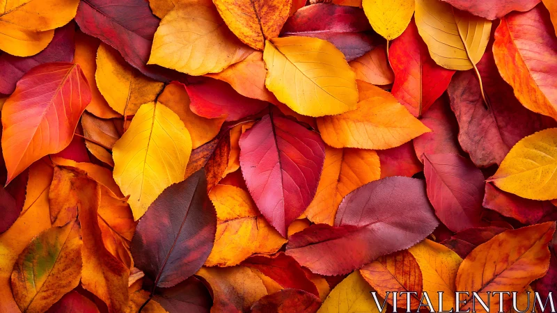 Overlapping autumn leaves form a dense multicolored surface