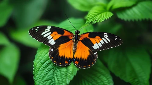 Emerald garden stage for a monarch-bright resting butterfly.
