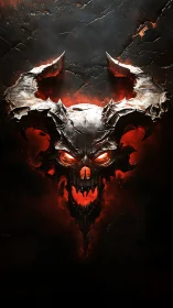 Molten horned skull grins through cracked volcanic night