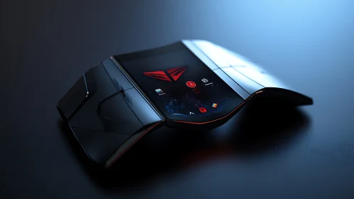 Foldable Gaming Device with Red Accent Elements.