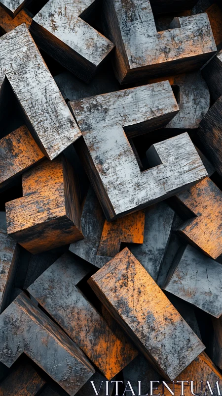 Weathered metal letters tumble into a glowing amber maze