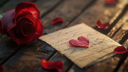 Crimson Confessions: Rose, Letter & Petals' Romance.