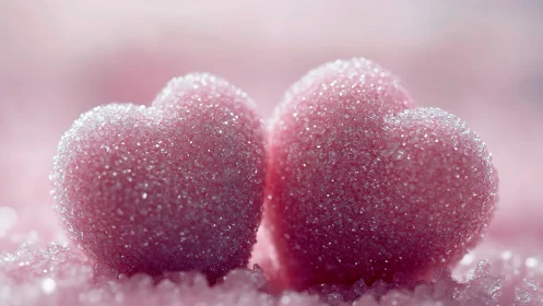 Two Frosted Hearts Embrace in Sparkling Pink Wonder