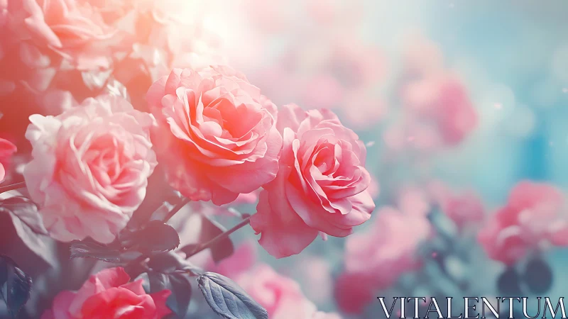 Pink roses photographed with shallow depth and backlit conditions