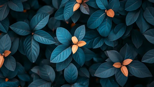 Blue foliage with orange leaves in bold color contrast.