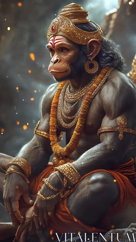 Divine simian warrior rendered in ornate golden regalia.